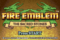 Fire Emblem: The Sacred Stones title screen for GameBoy Advance